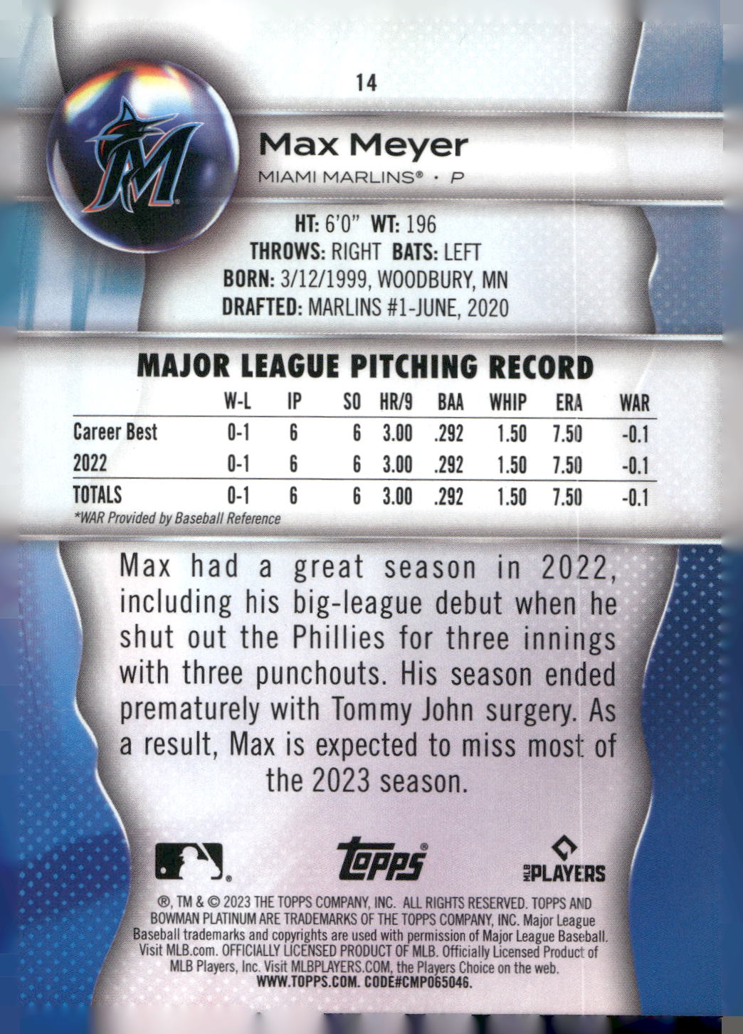 2023 Bowman Platinum #14 Max Meyer