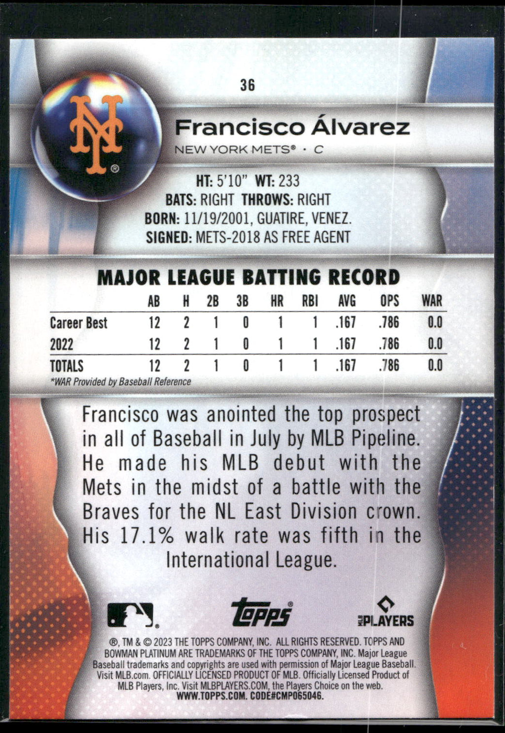 2023 Bowman Platinum #36 Francisco Álvarez