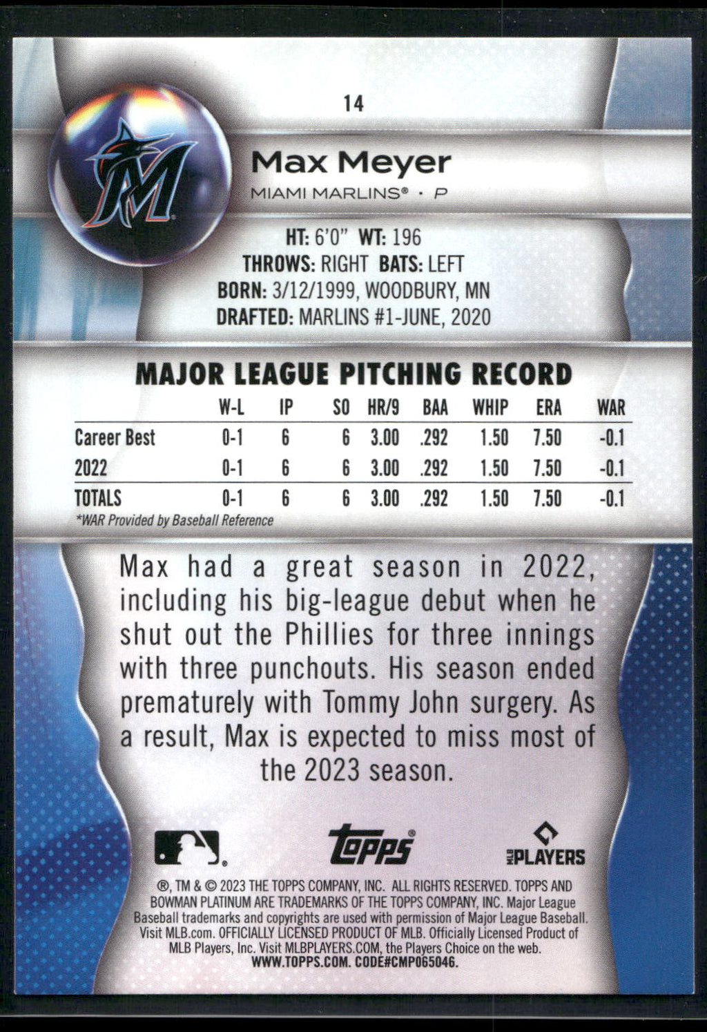 2023 Bowman Platinum #14 Max Meyer