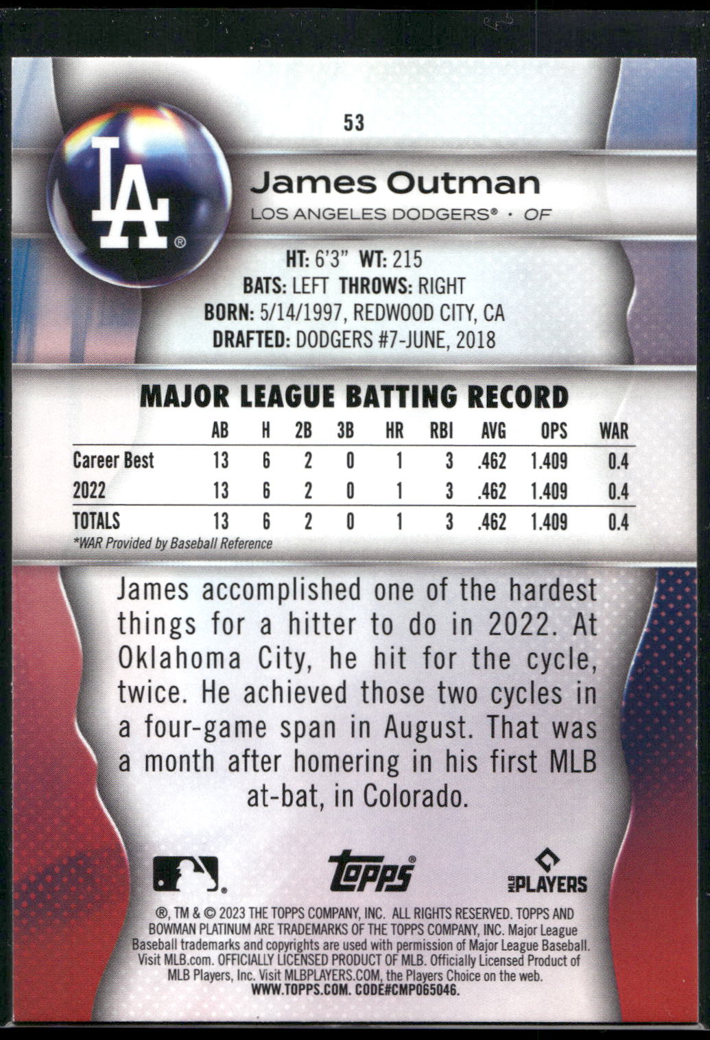 2023 Bowman Platinum #53 James Outman