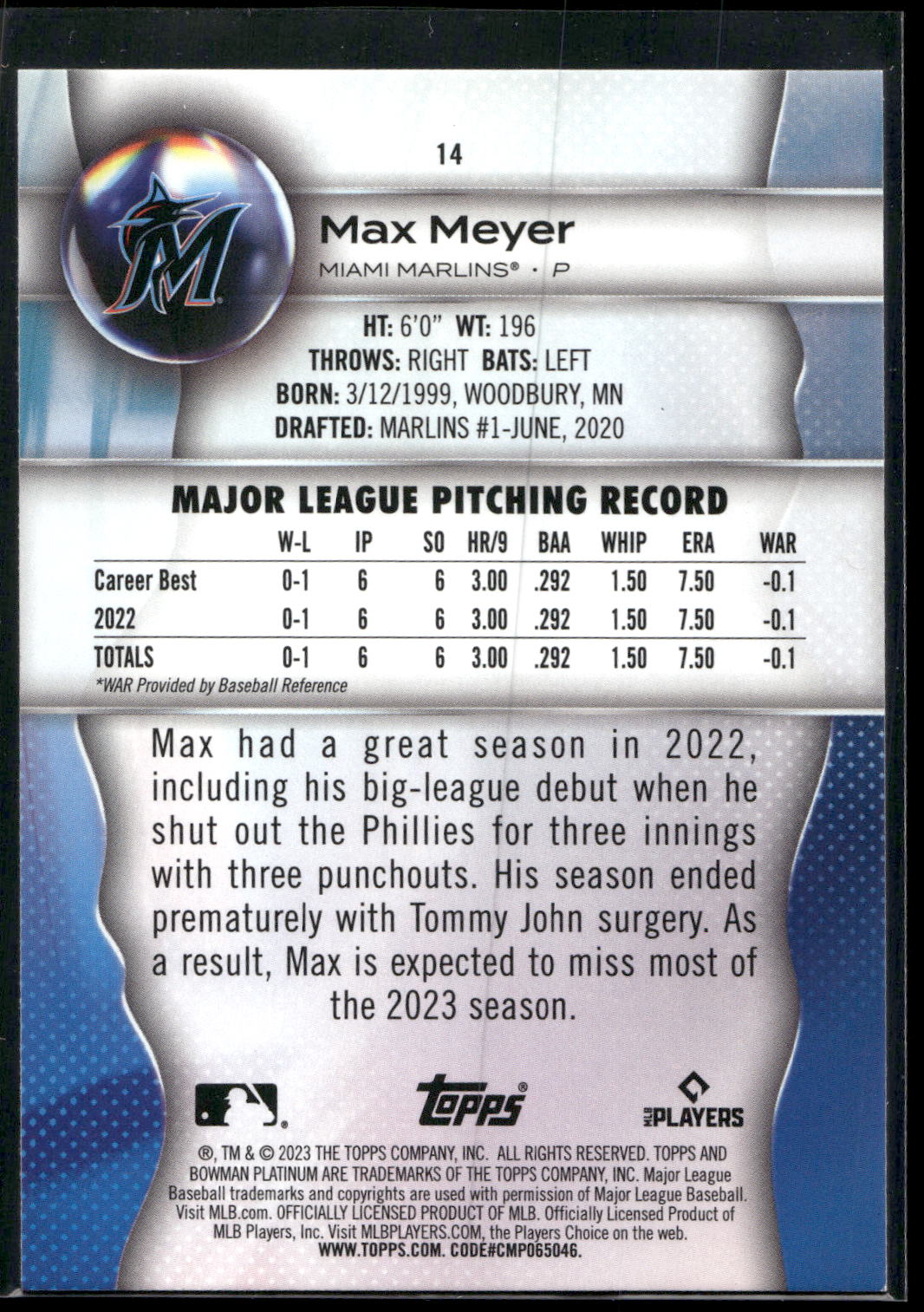 2023 Bowman Platinum #14 Max Meyer