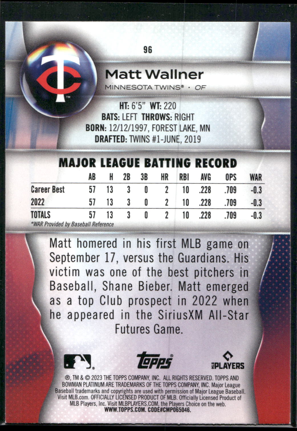 2023 Bowman Platinum #96 Matt Wallner