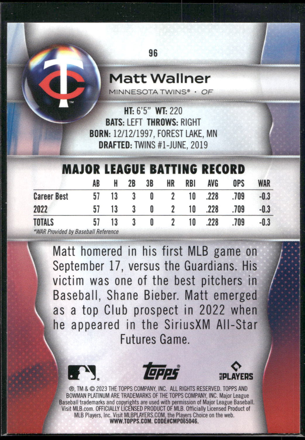2023 Bowman Platinum #96 Matt Wallner