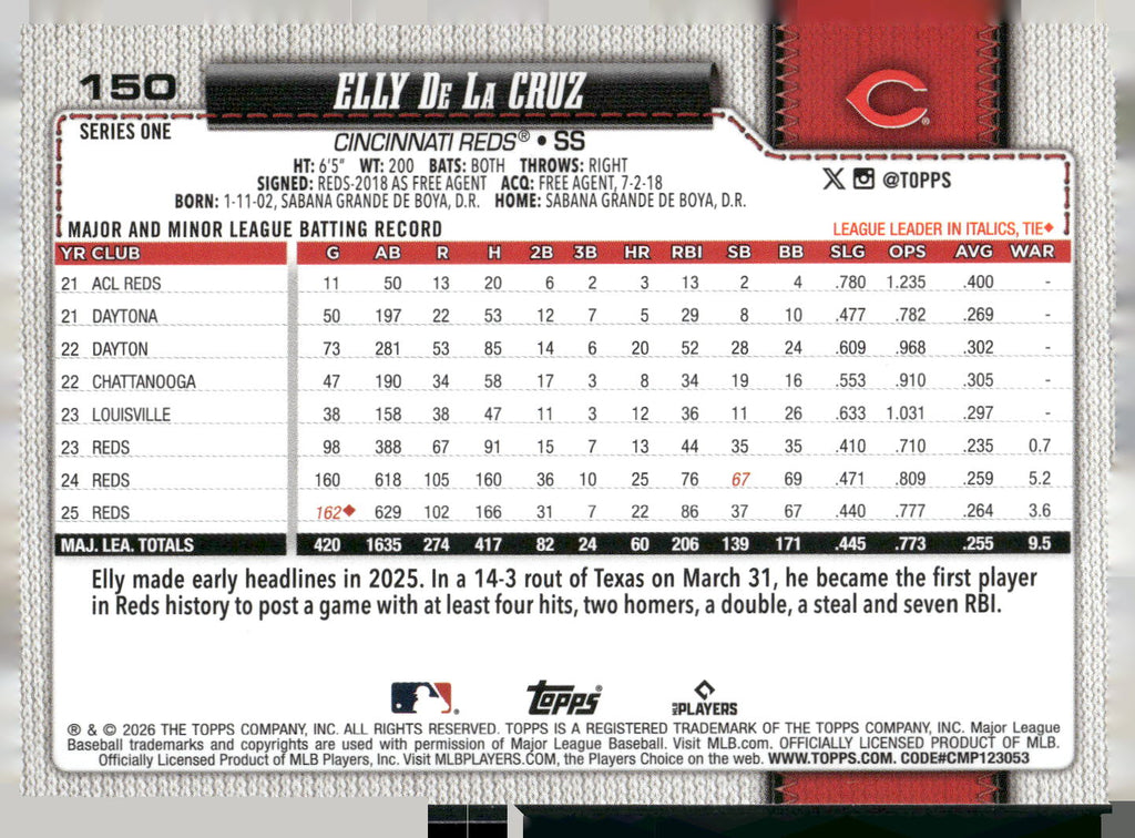 2026 Topps #150 Elly De La Cruz