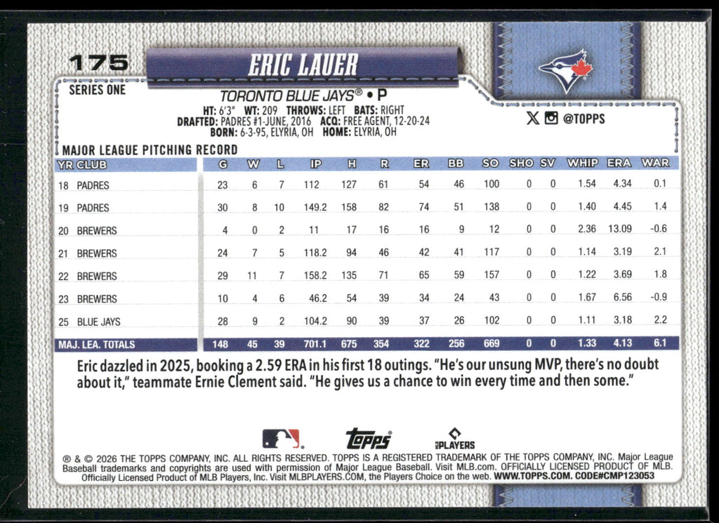 2026 Topps #175 Eric Lauer