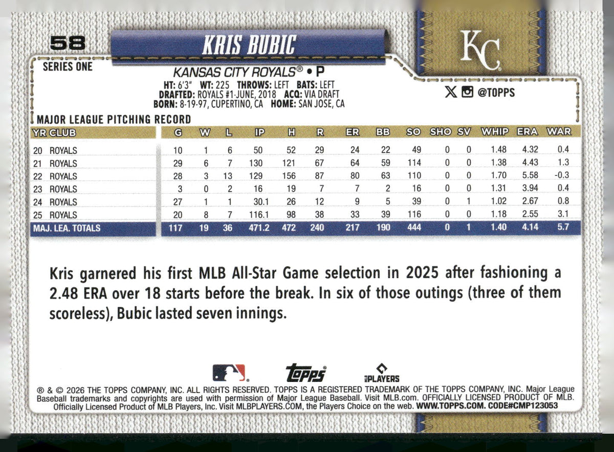 2026 Topps #58 Kris Bubic