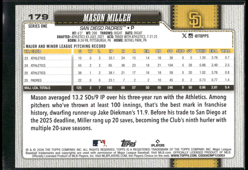 2026 Topps #179 Mason Miller