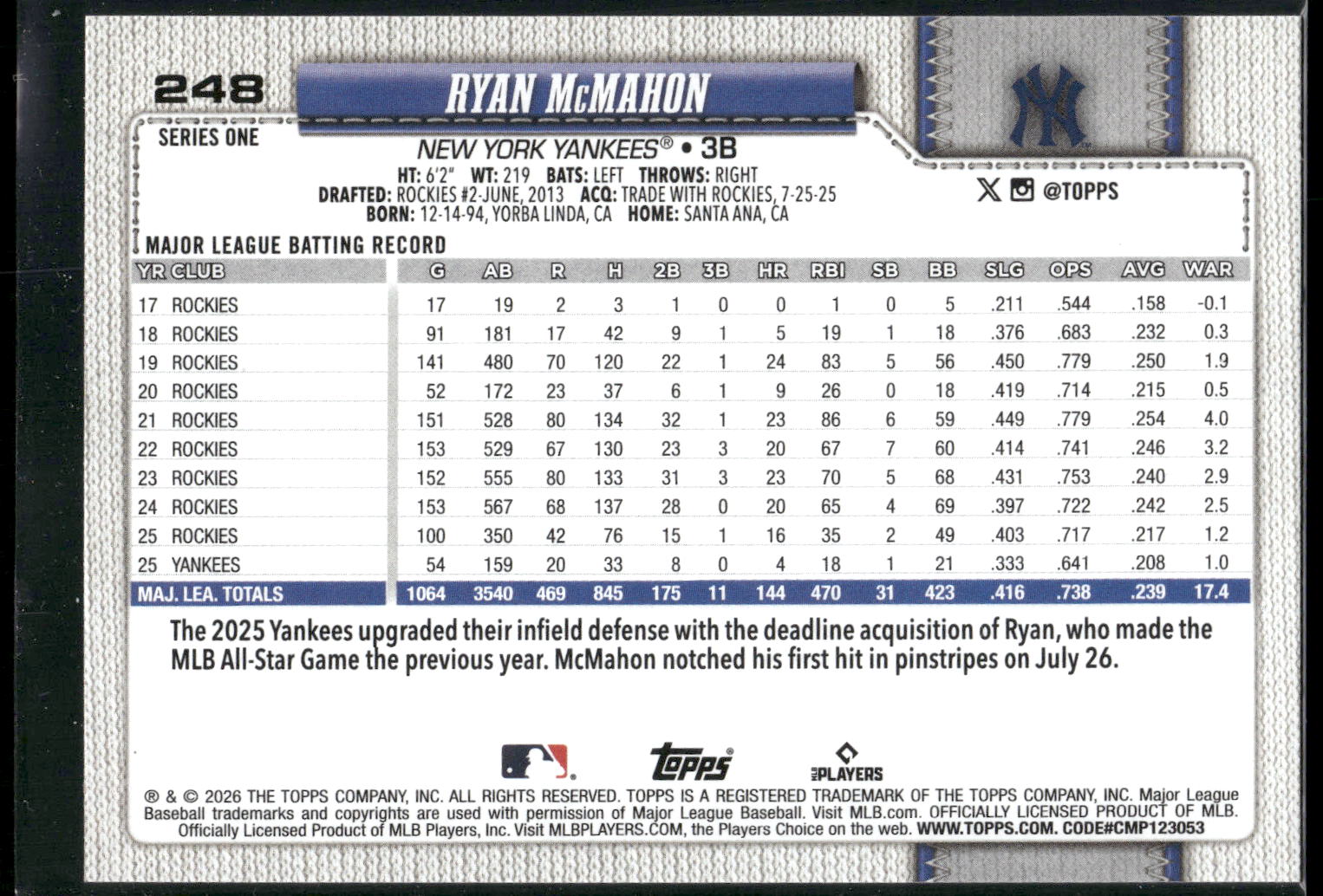 2026 Topps #248 Ryan McMahon