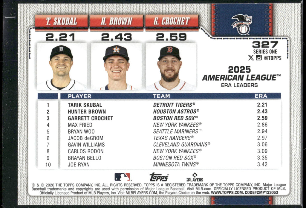 2026 Topps #327 (Tarik Skubal / Hunter Brown / Garrett Crochet)
