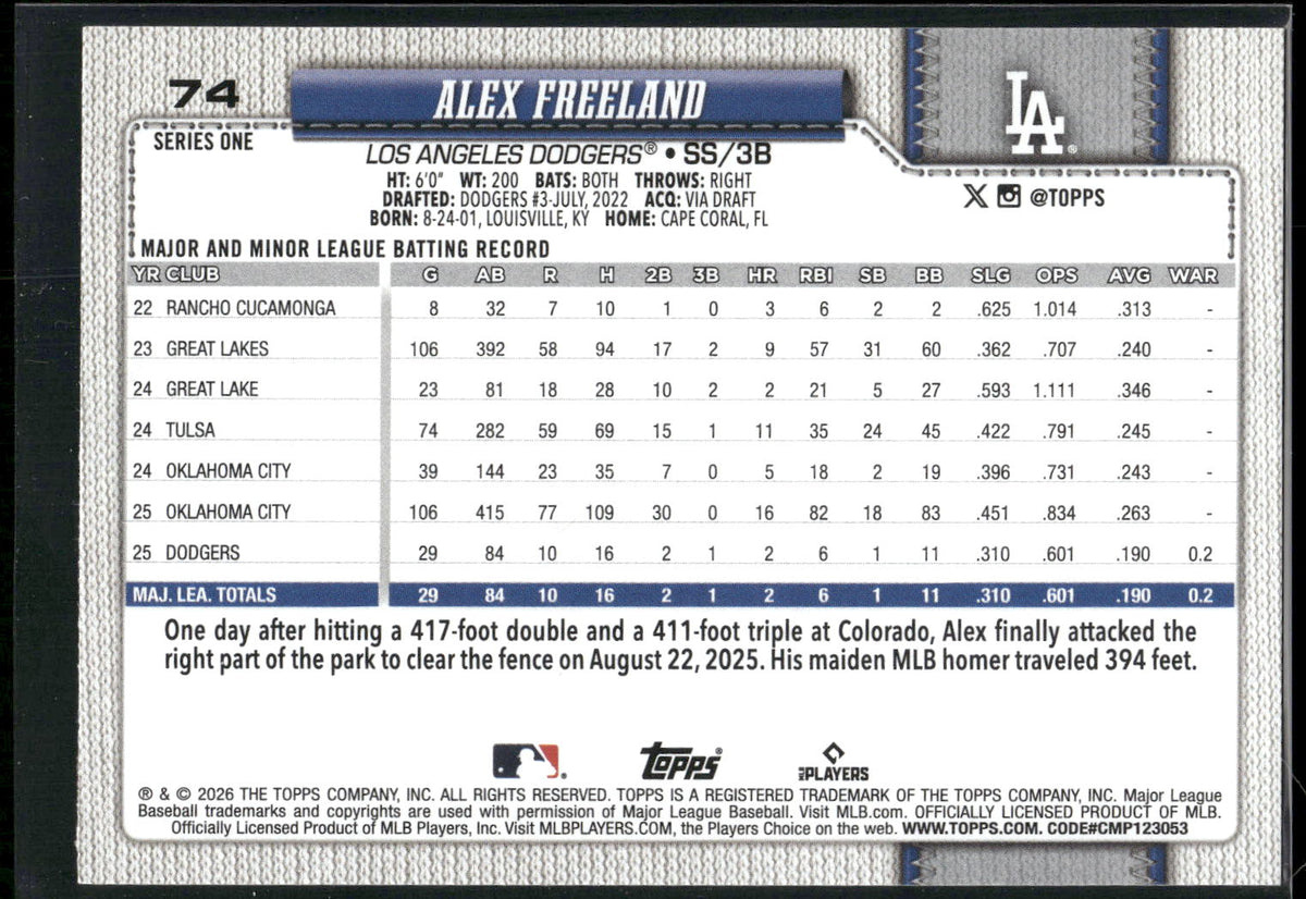 2026 Topps #74 Alex Freeland