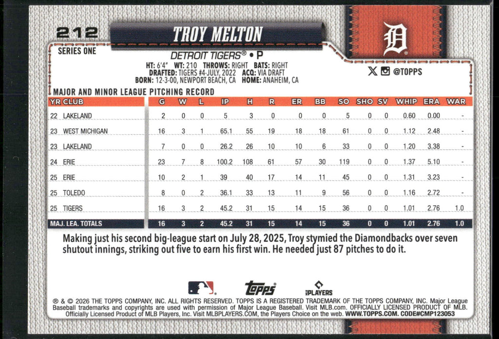 2026 Topps #212 Troy Melton