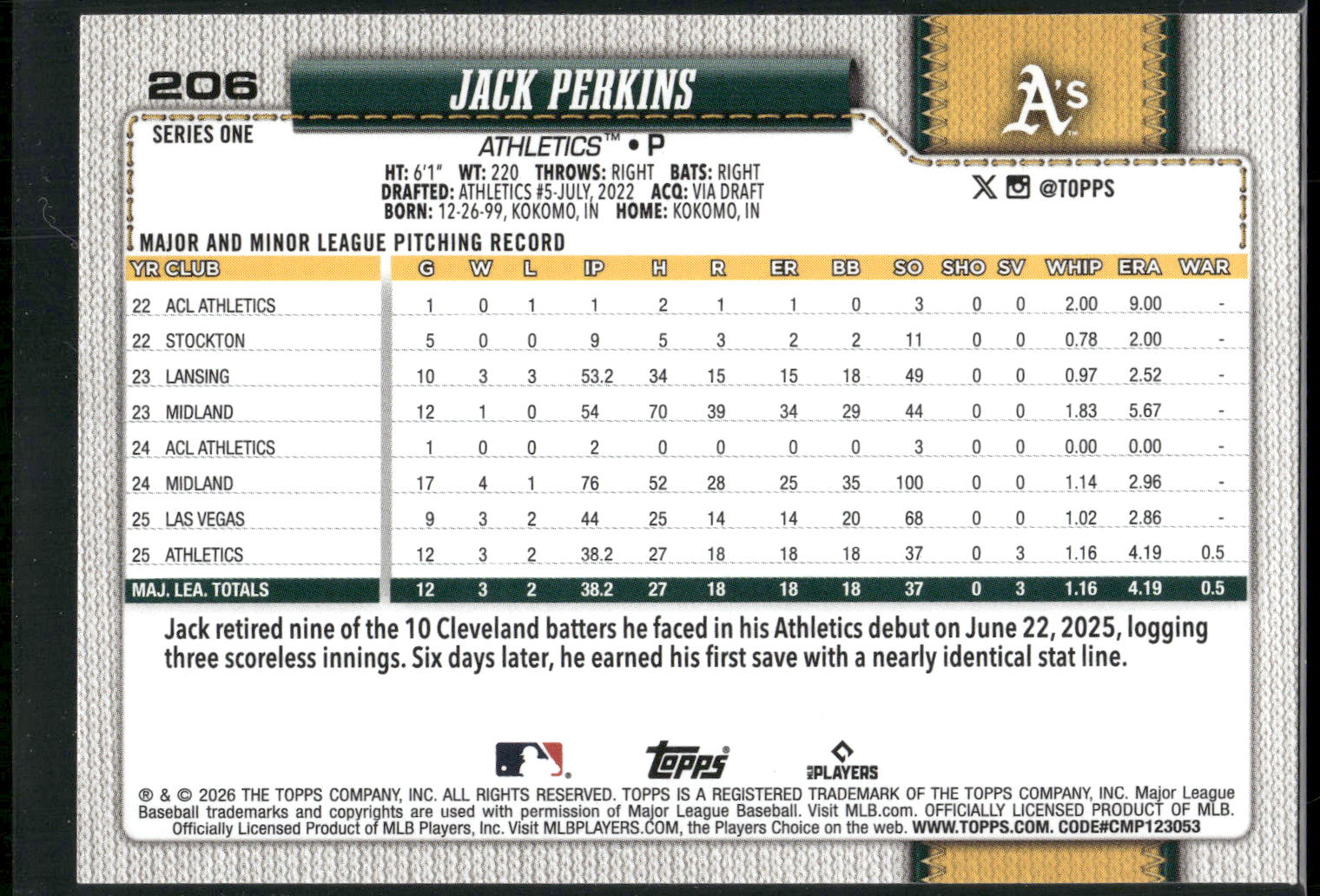 2026 Topps #206 Jack Perkins