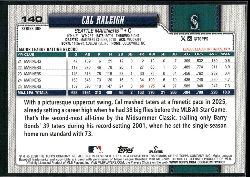 2026 Topps #140 Cal Raleigh