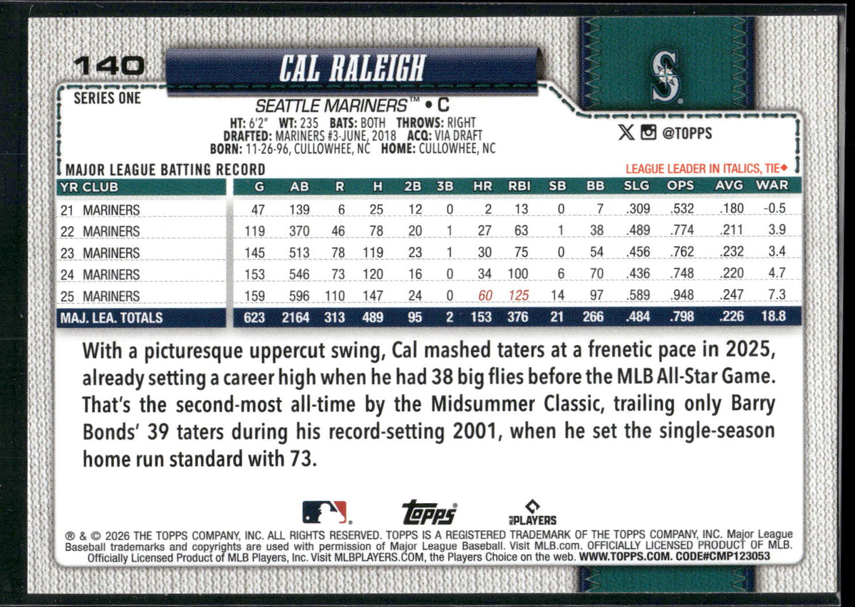 2026 Topps #140 Cal Raleigh