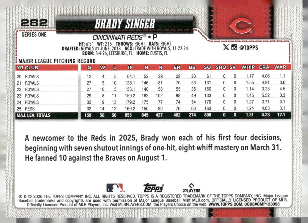 2026 Topps #282 Brady Singer