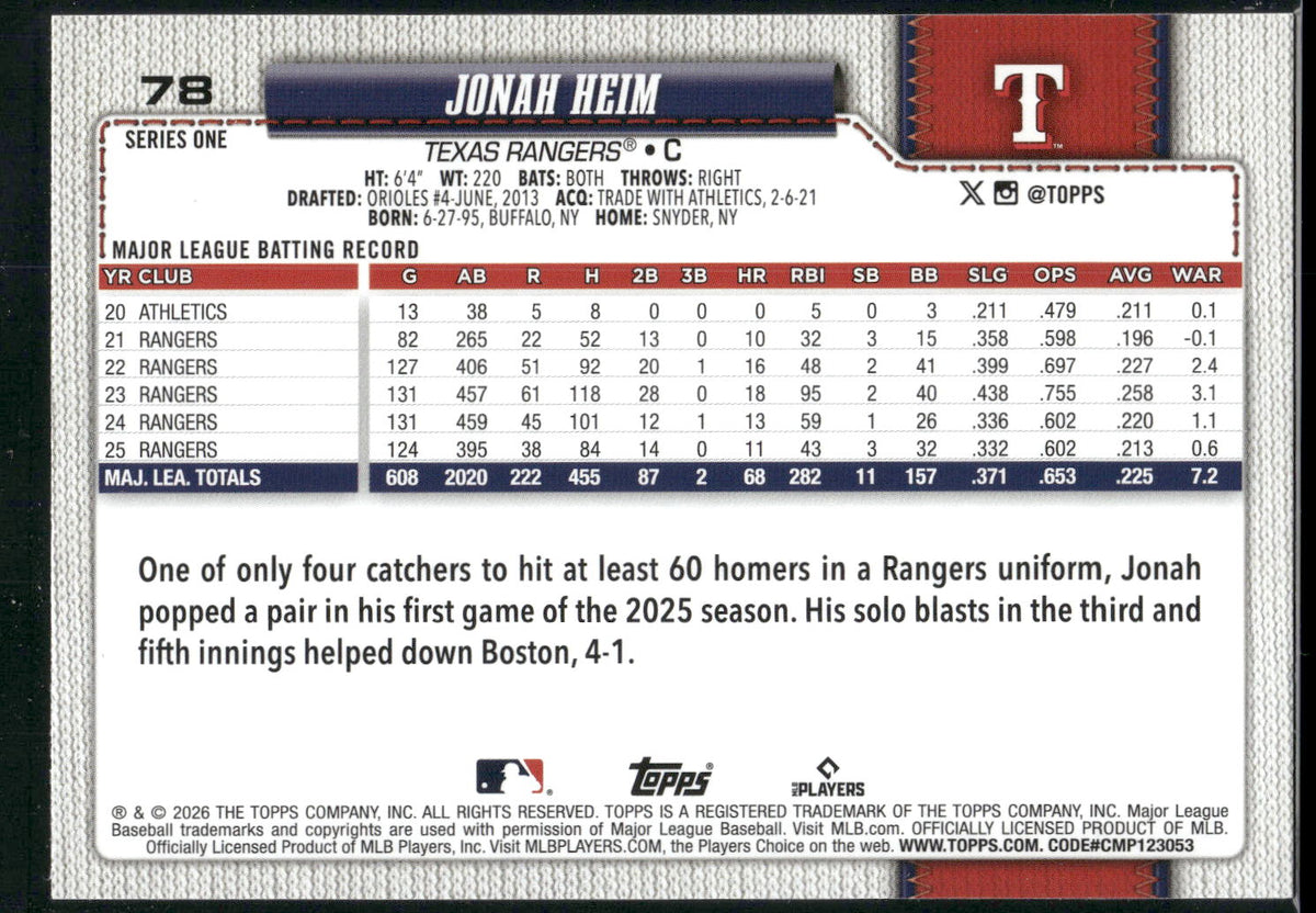 2026 Topps #78 Jonah Heim