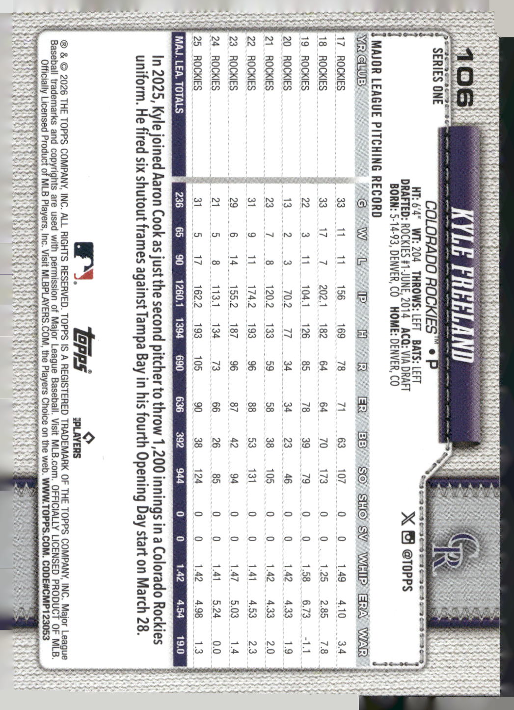 2026 Topps #106 Kyle Freeland