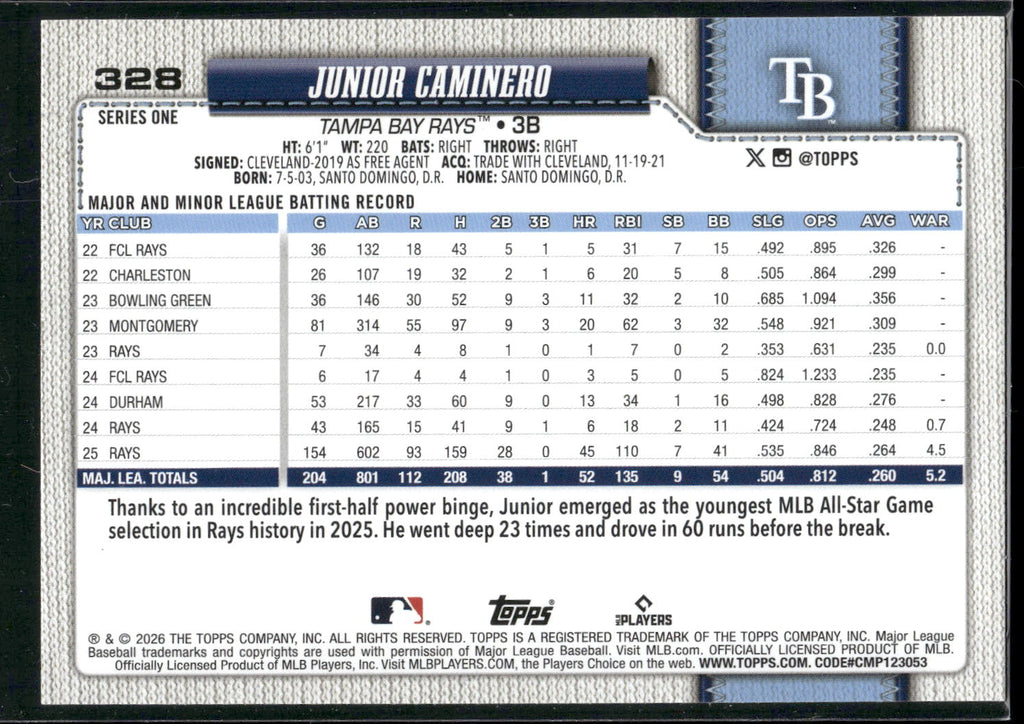 2026 Topps #328 Junior Caminero