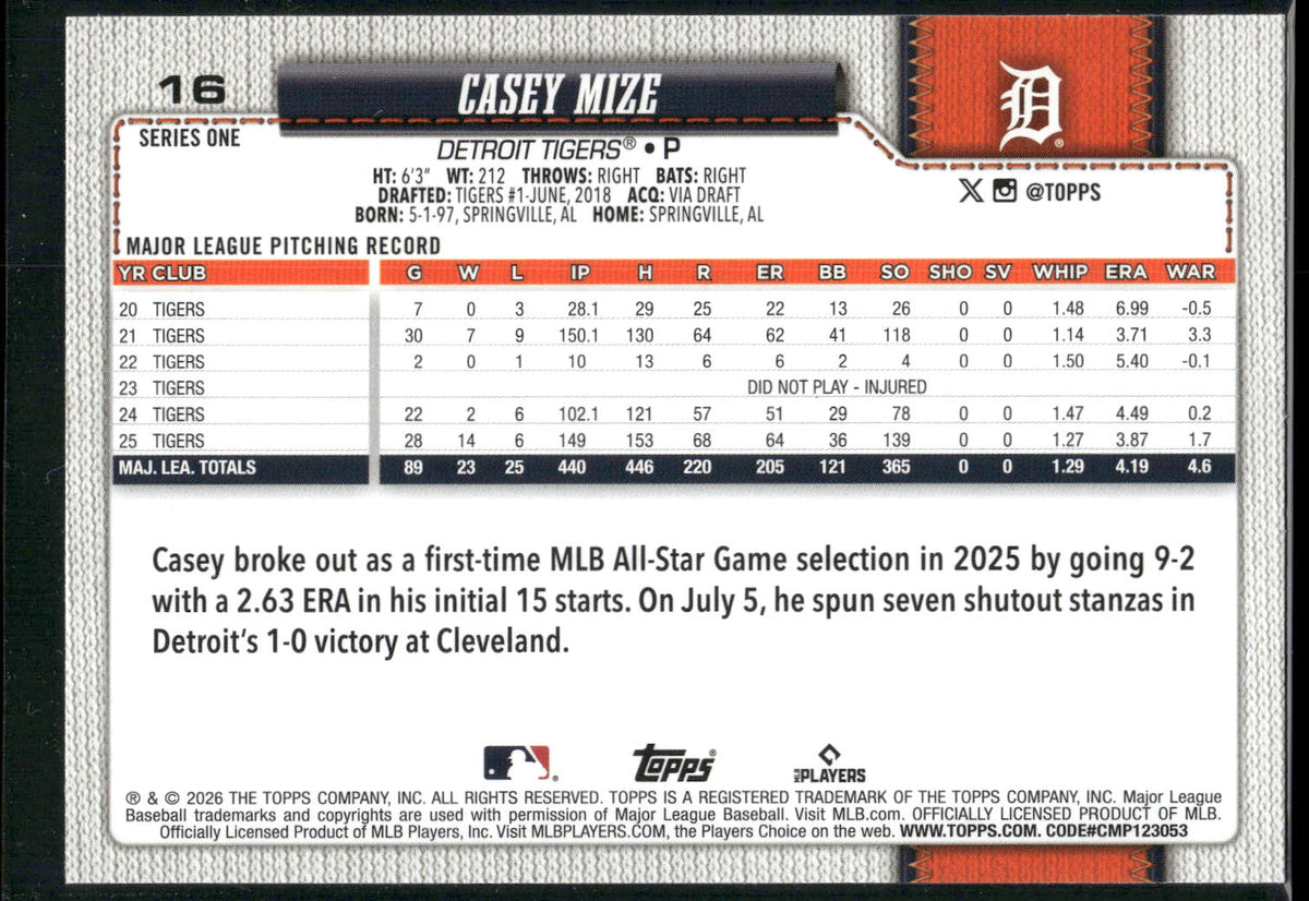 2026 Topps #16 Casey Mize