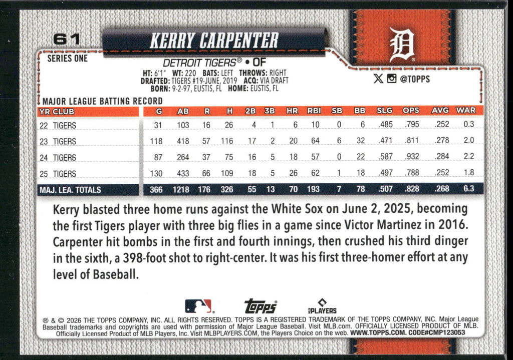 2026 Topps #61 Kerry Carpenter