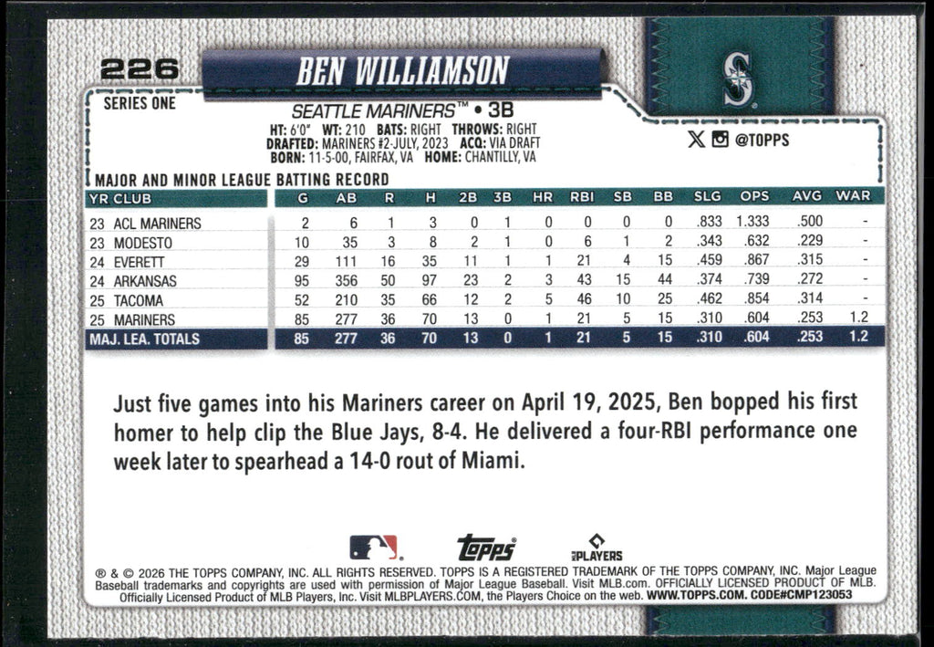 2026 Topps #226 Ben Williamson