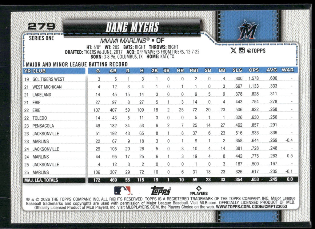 2026 Topps #279 Dane Myers