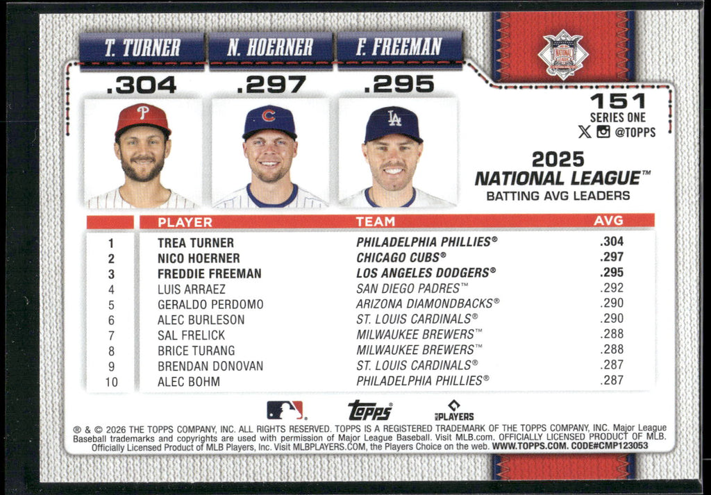 2026 Topps #151 (Trea Turner / Nico Hoerner / Freddie Freeman)