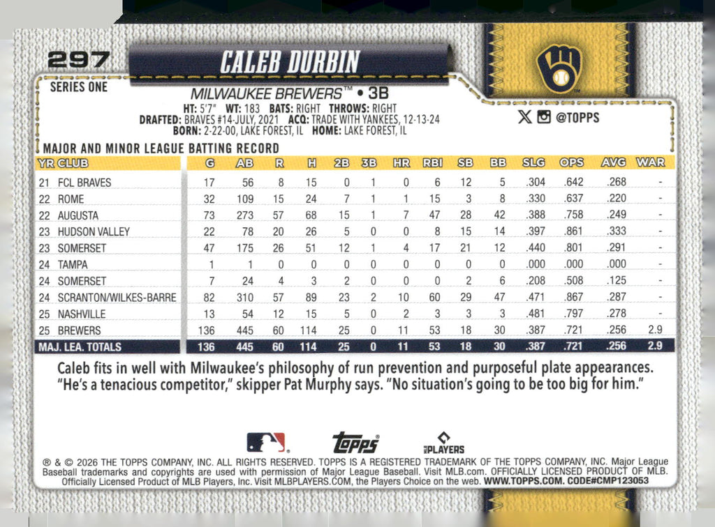 2026 Topps #297 Caleb Durbin