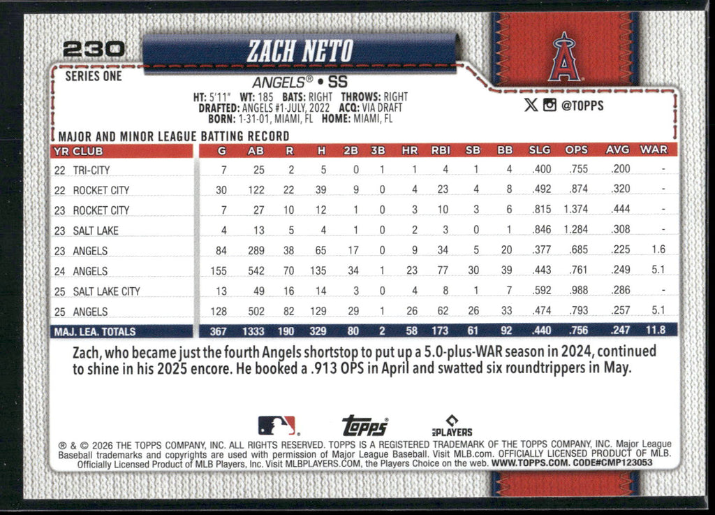 2026 Topps #230 Zach Neto