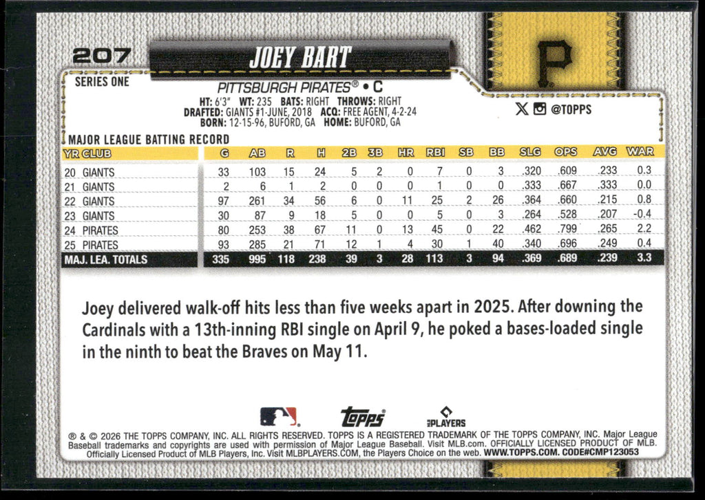 2026 Topps #207 Joey Bart