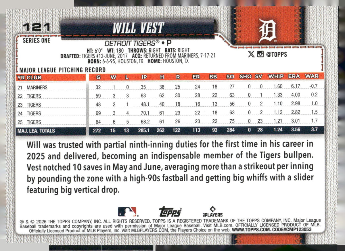 2026 Topps #121 Will Vest