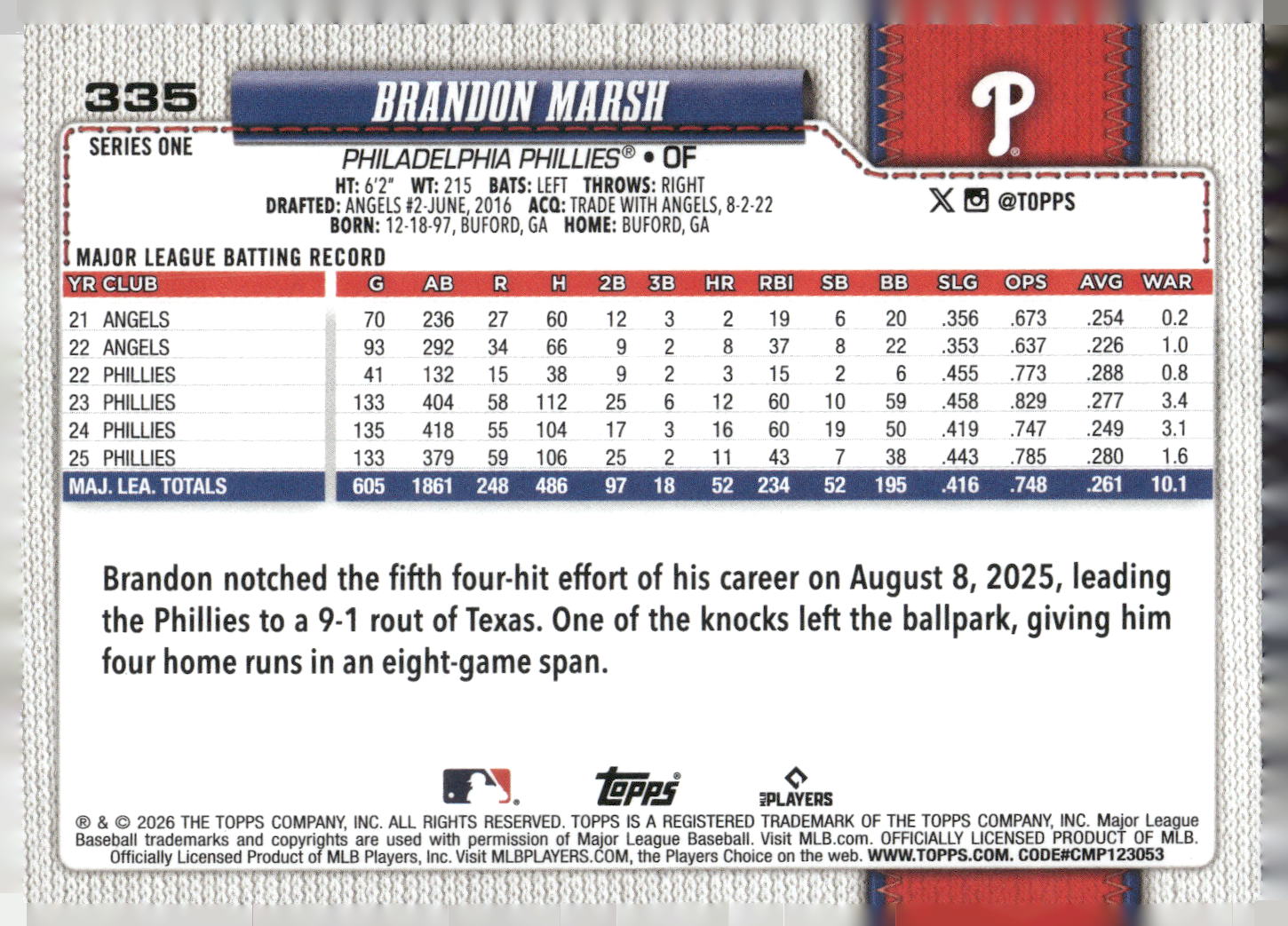 2026 Topps #335 Brandon Marsh