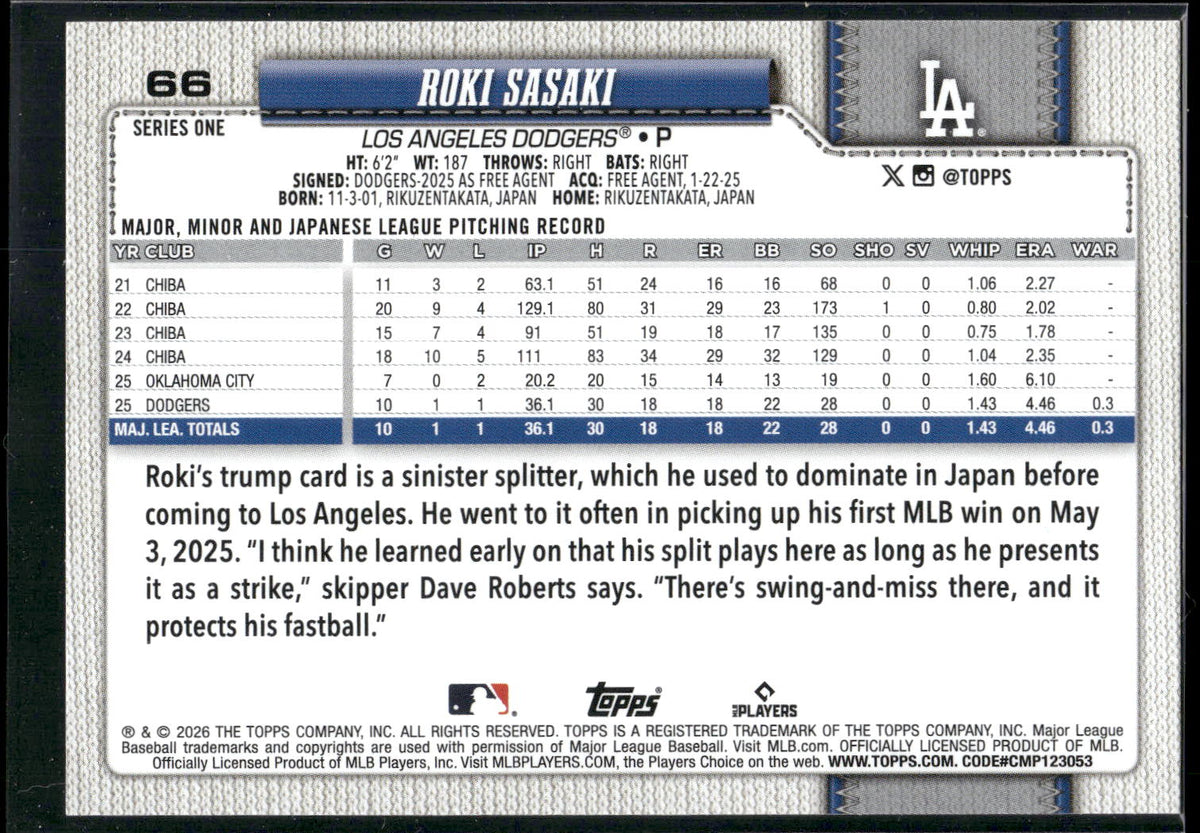 2026 Topps #66 Roki Sasaki