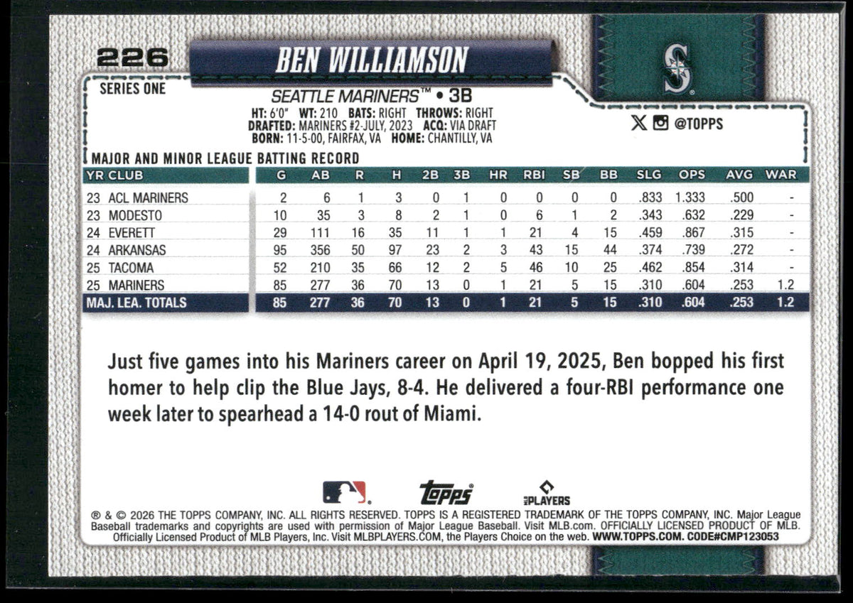 2026 Topps #226 Ben Williamson