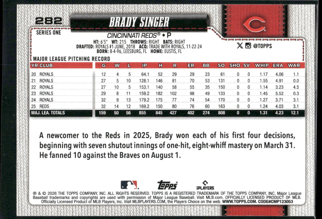 2026 Topps #282 Brady Singer