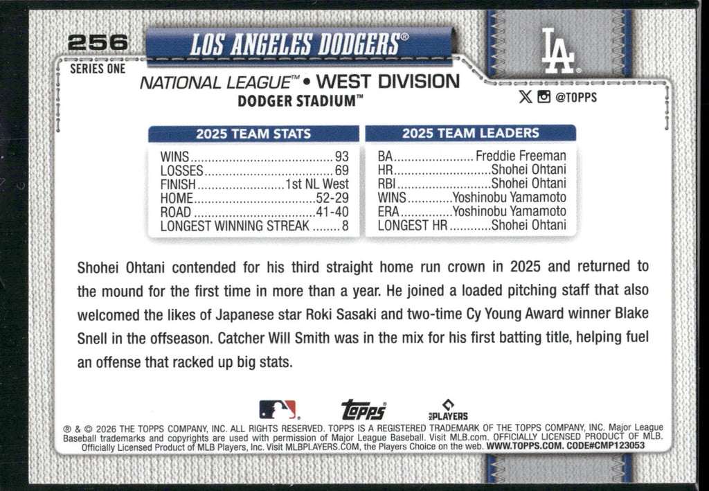 2026 Topps #256 Los Angeles Dodgers