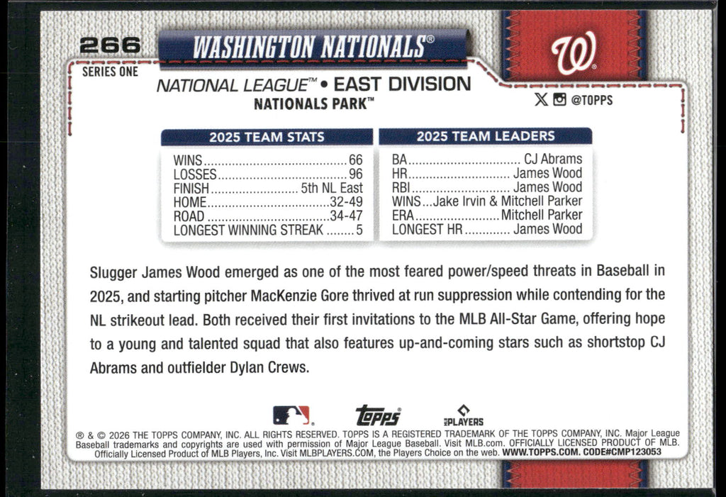2026 Topps #266 Washington Nationals