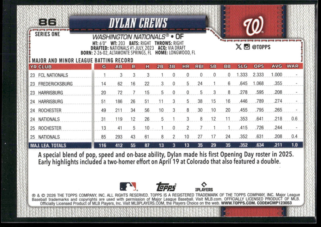 2026 Topps #86 Dylan Crews