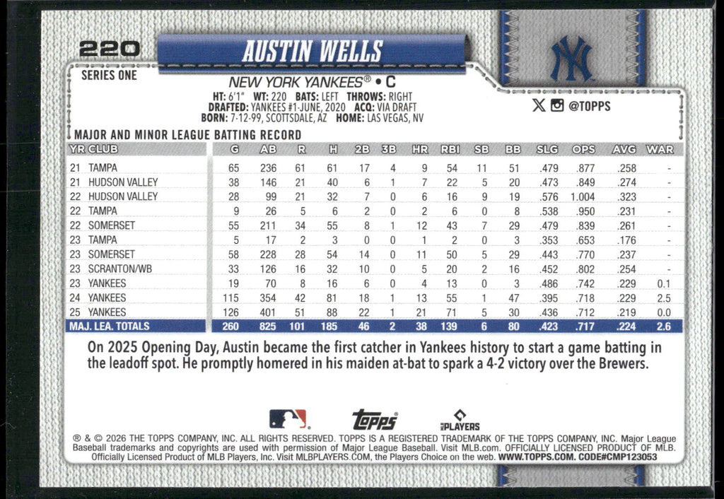 2026 Topps #220 Austin Wells