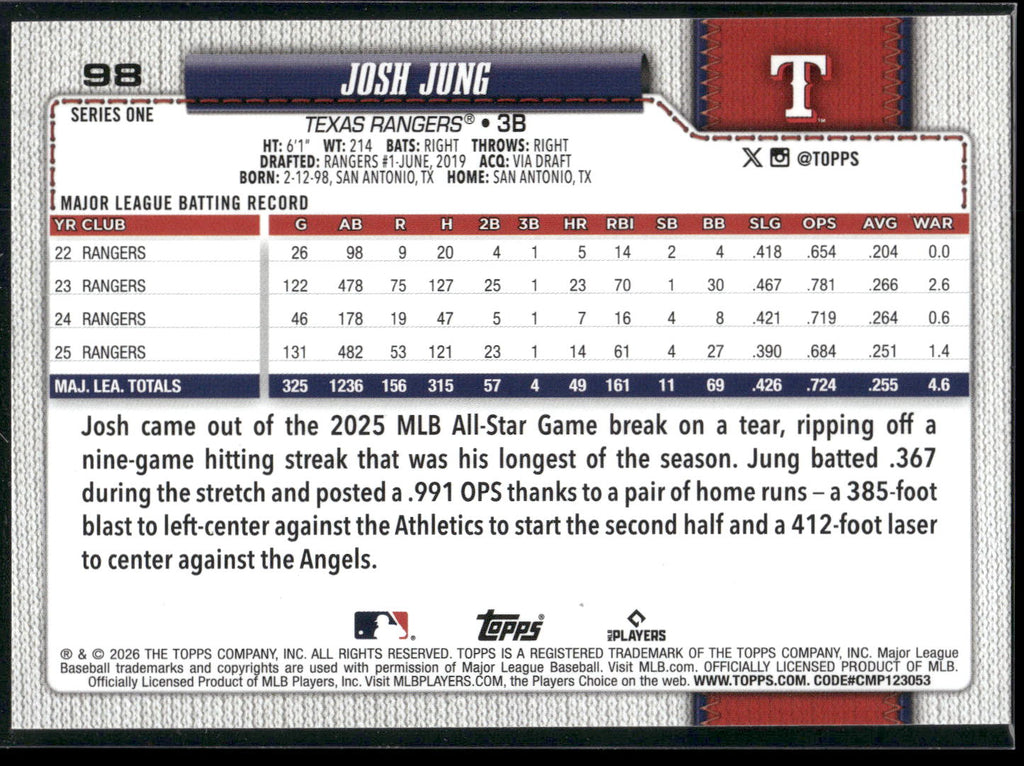 2026 Topps #98 Josh Jung