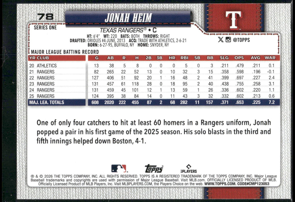 2026 Topps #78 Jonah Heim