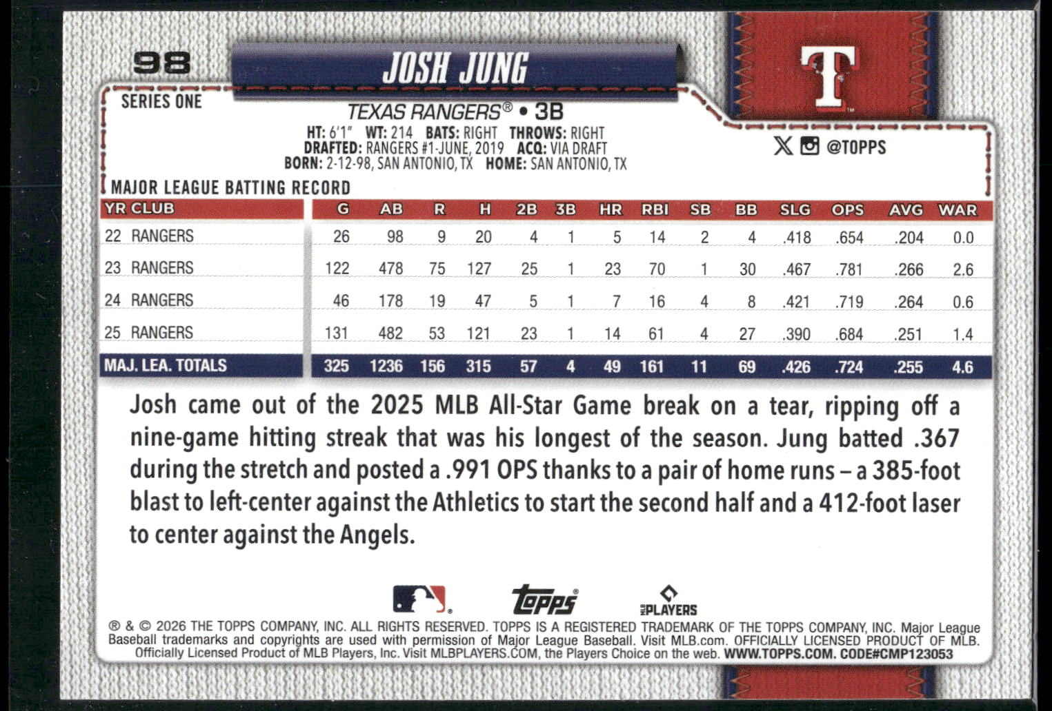 2026 Topps #98 Josh Jung
