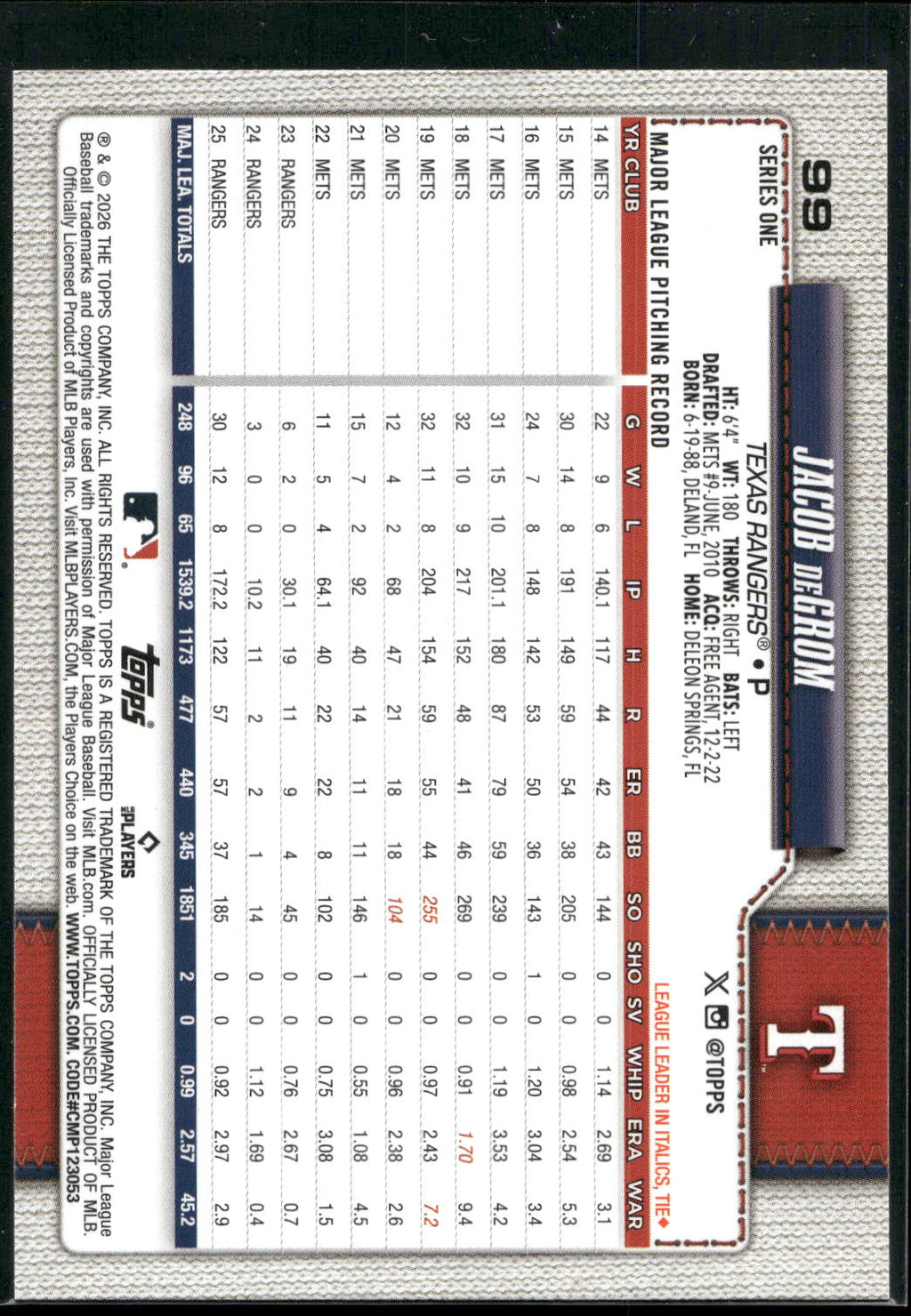 2026 Topps #99 Jacob deGrom