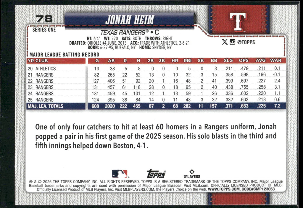 2026 Topps #78 Jonah Heim
