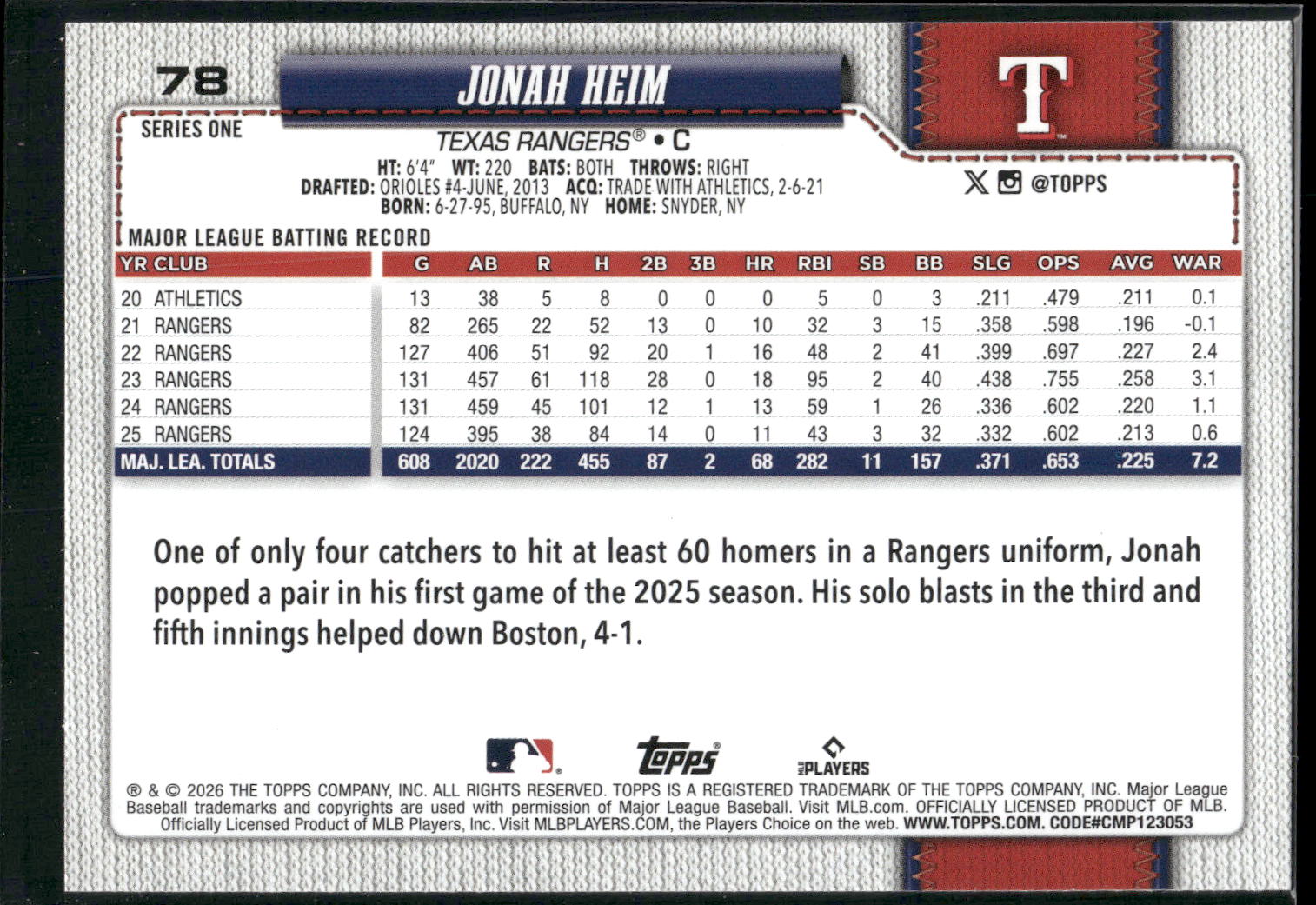 2026 Topps #78 Jonah Heim