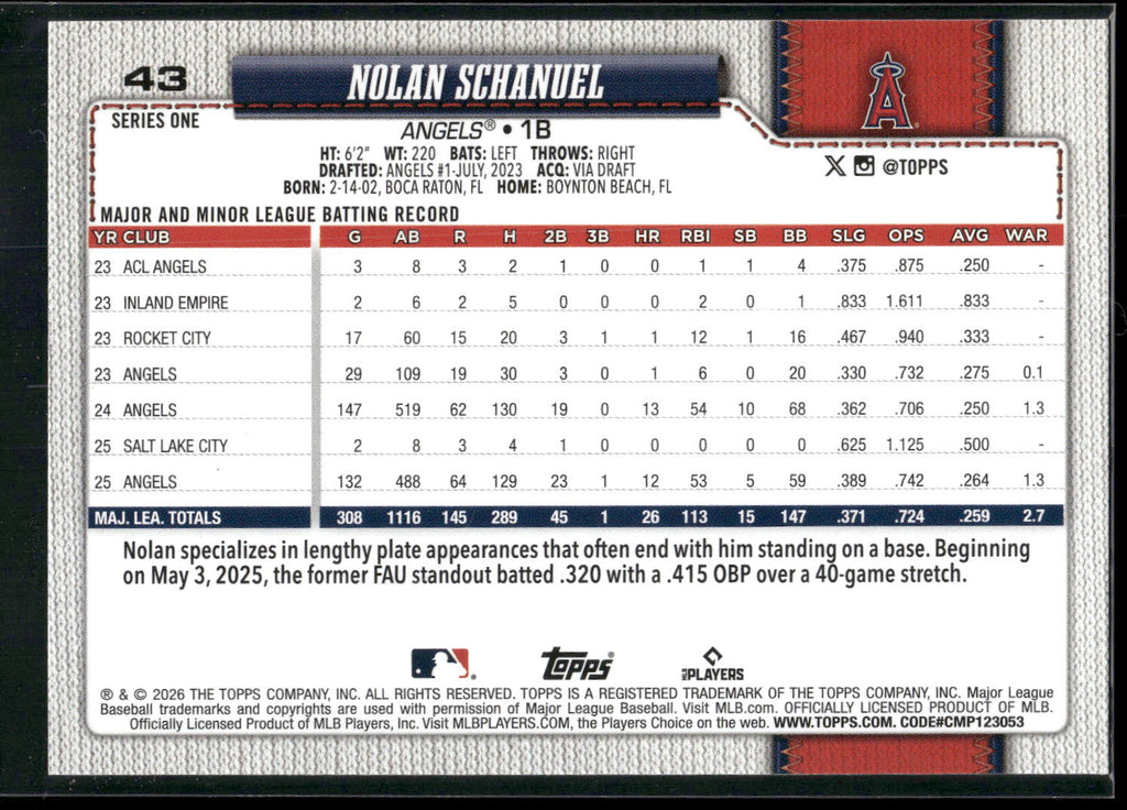 2026 Topps #43 Nolan Schanuel