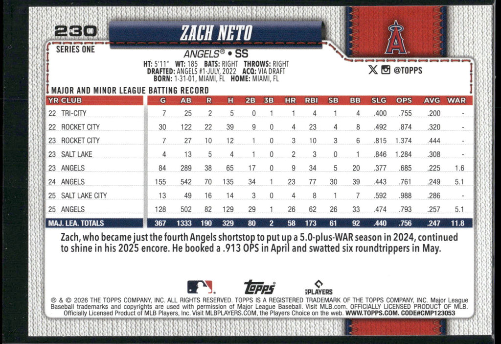2026 Topps #230 Zach Neto