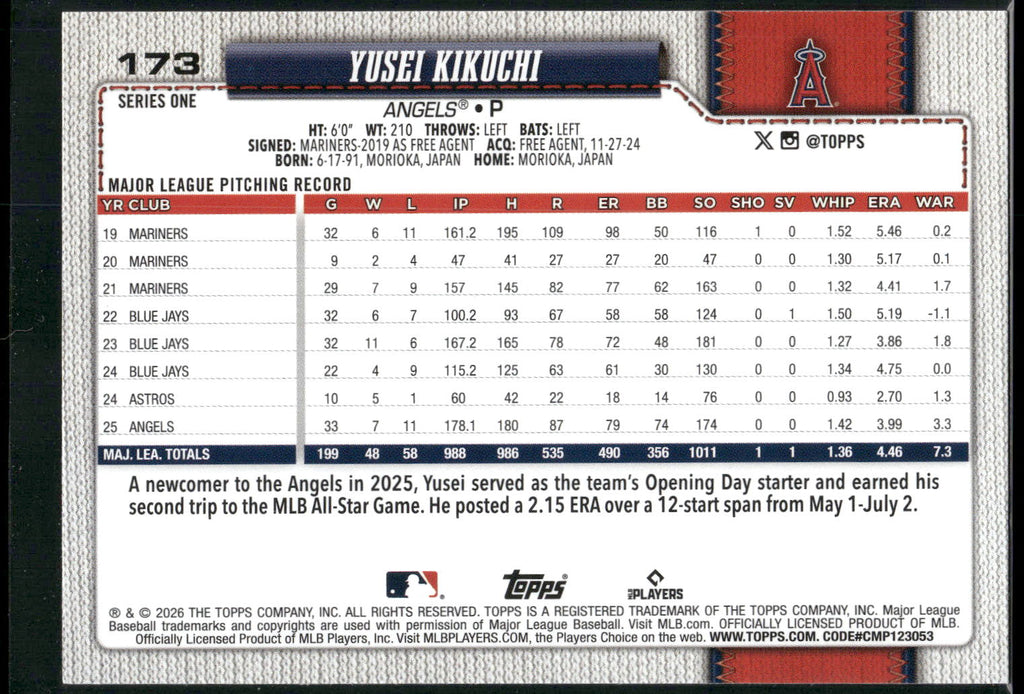 2026 Topps #173 Yusei Kikuchi
