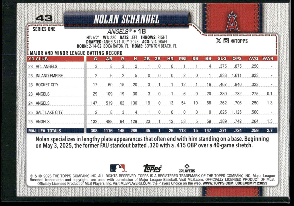 2026 Topps #43 Nolan Schanuel