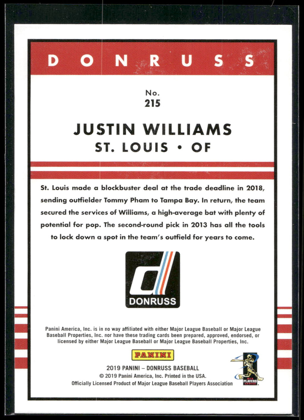2019 Donruss #215 Justin Williams Holo Pink